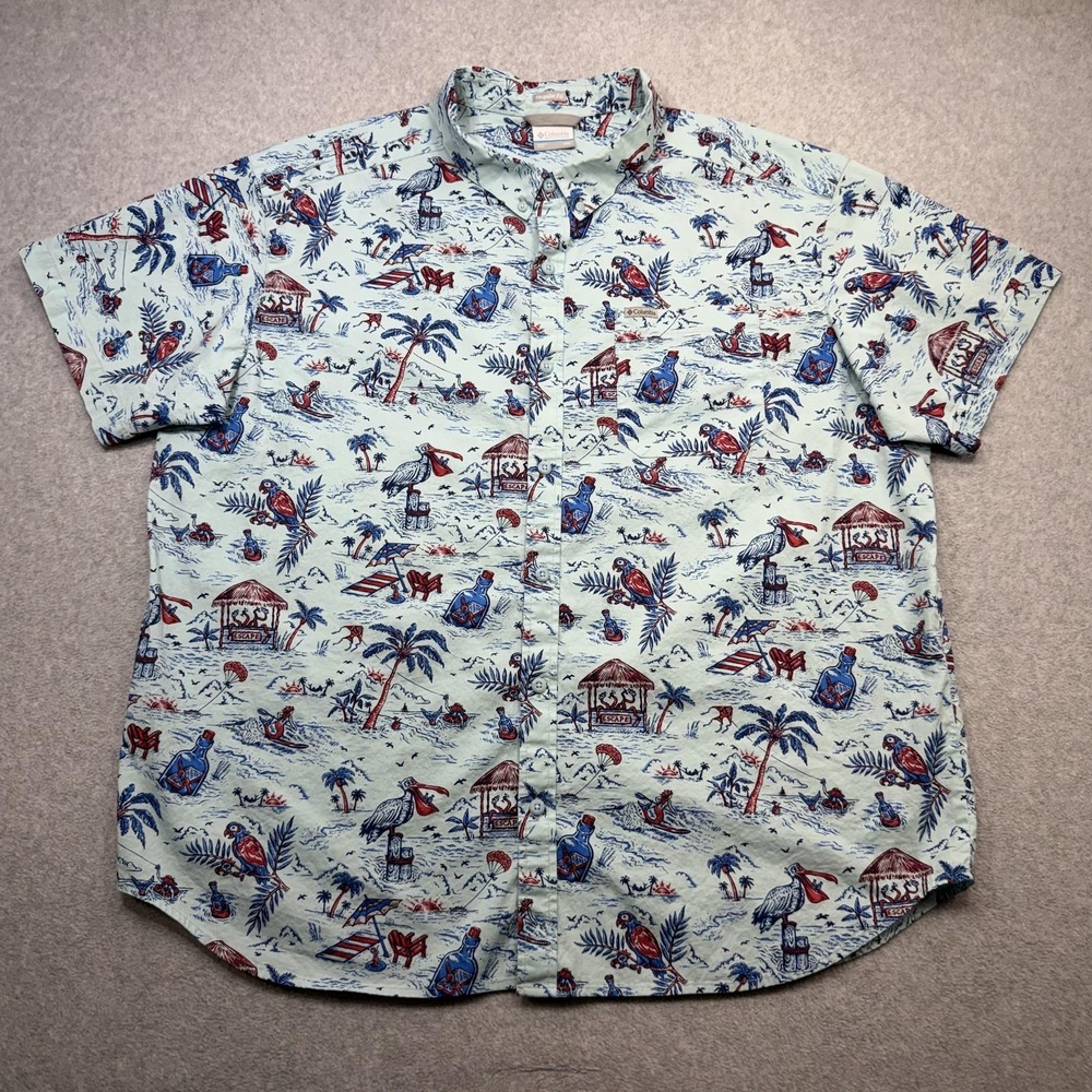 Columbia Rapid Rivers Shirt Mens XXL Blue Red Tropical Print Stretch Summer